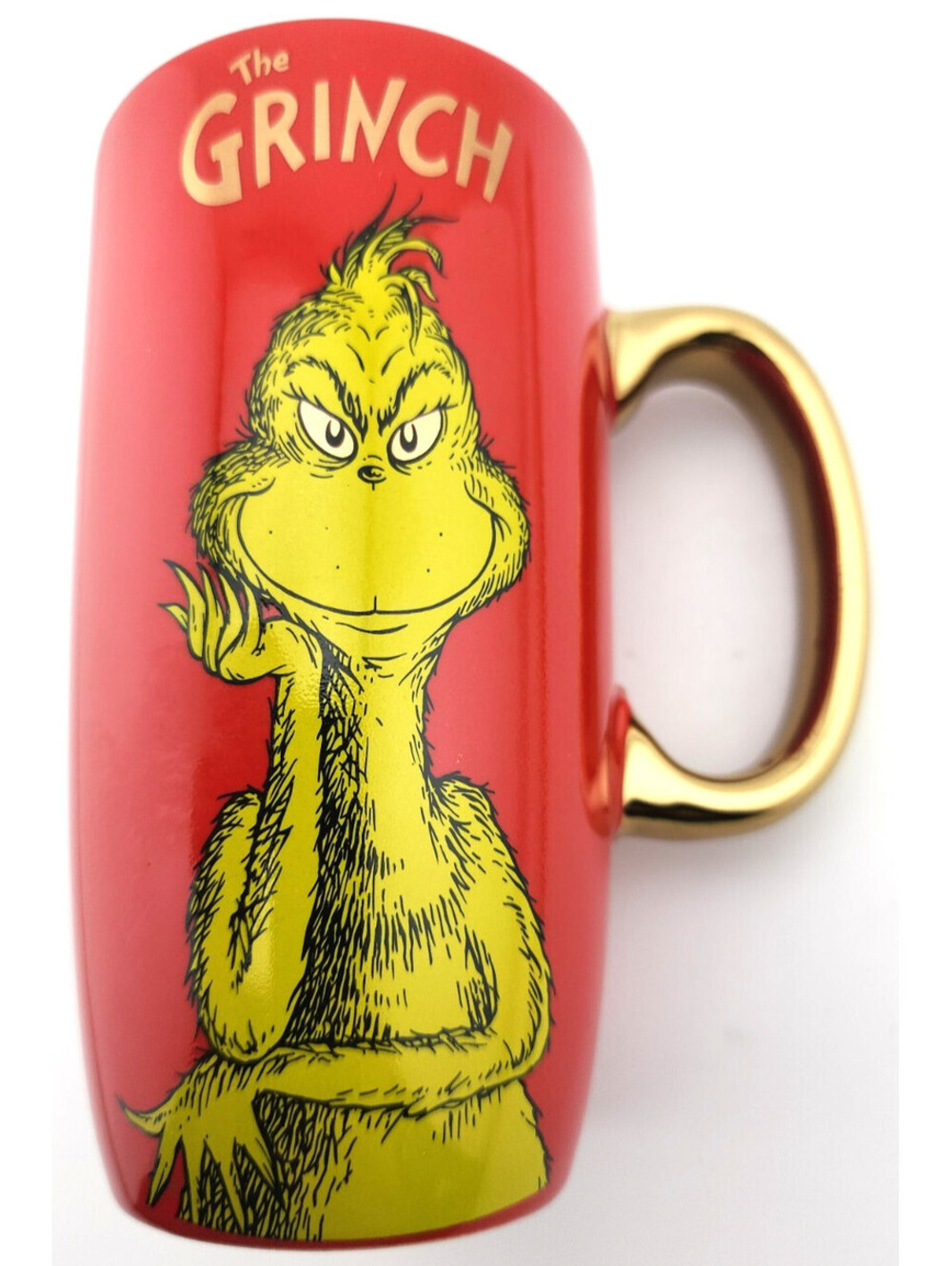 Dr. Seuss The Grinch 2025 Tall Mug – Red w/Gold‑Tone Accents – Holiday Christmas